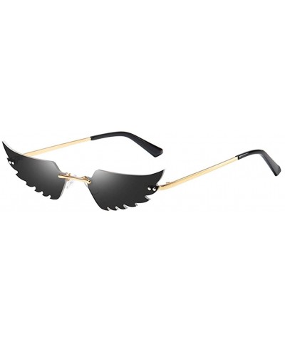 Goggle Fashion Retro Irregular Man Women Wing Shape Sunglasses Glasses Winds Shades Vintage - Black - CD190DXNXH2 $11.80