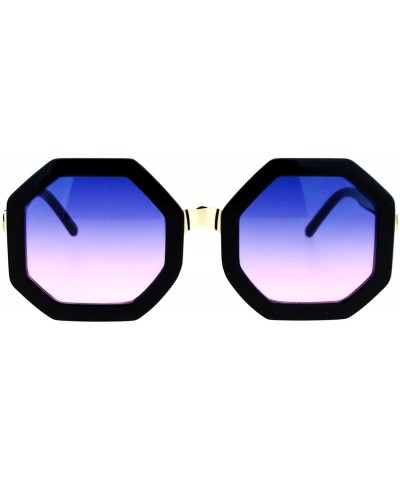 Oversized Octagon Shape Sunglasses Womens Unique Oversized Fashion Shades - Black (Blue Pink) - CR1877DZQOX $12.98