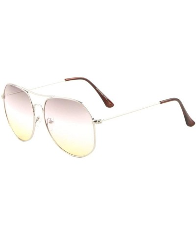 Round Triple Oceanic Color Thin Rim Modern Round Aviator Sunglasses - Smoke Yellow - C4190EUQGZ9 $12.33