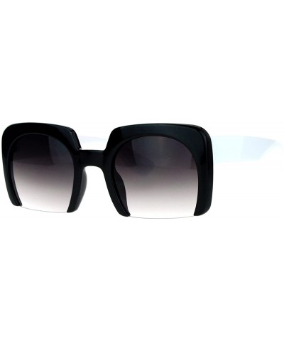 Square Fashion Sunglasses Shaved Carved Bottom Square Frame Unisex Eyewear - Black White - CS18905UTO3 $21.84