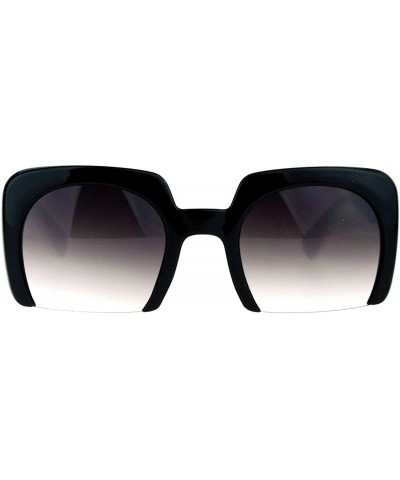 Square Fashion Sunglasses Shaved Carved Bottom Square Frame Unisex Eyewear - Black White - CS18905UTO3 $12.40