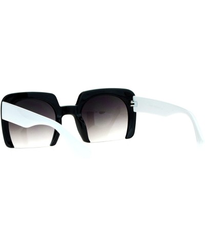 Square Fashion Sunglasses Shaved Carved Bottom Square Frame Unisex Eyewear - Black White - CS18905UTO3 $12.40