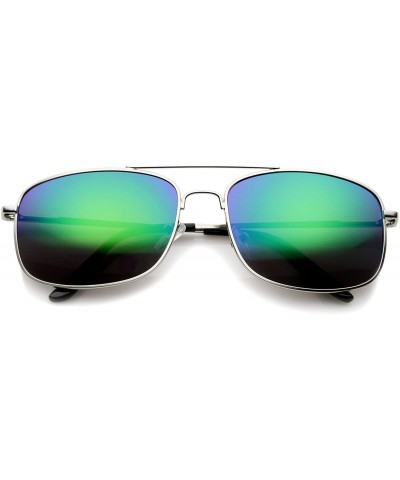 Aviator Classic Metal Crossbar Colored Mirror Square Lens Aviator Sunglasses 56mm - Silver / Midnight - C3128UKPYY5 $12.89