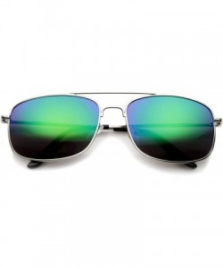 Aviator Classic Metal Crossbar Colored Mirror Square Lens Aviator Sunglasses 56mm - Silver / Midnight - C3128UKPYY5 $12.89