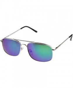 Aviator Classic Metal Crossbar Colored Mirror Square Lens Aviator Sunglasses 56mm - Silver / Midnight - C3128UKPYY5 $12.89