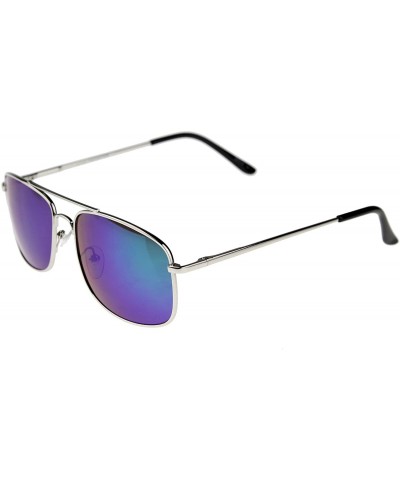 Aviator Classic Metal Crossbar Colored Mirror Square Lens Aviator Sunglasses 56mm - Silver / Midnight - C3128UKPYY5 $12.89