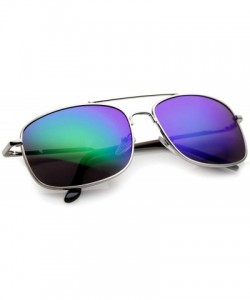 Aviator Classic Metal Crossbar Colored Mirror Square Lens Aviator Sunglasses 56mm - Silver / Midnight - C3128UKPYY5 $12.89