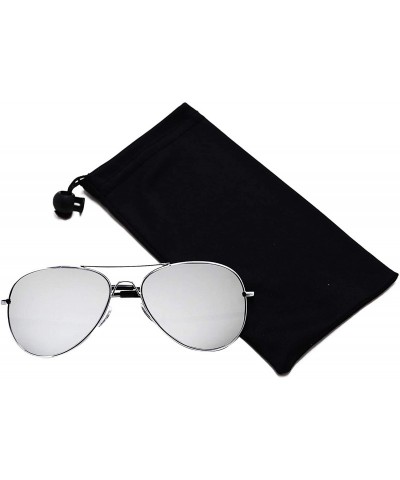 Aviator Metal Classic Aviator Color Lens Sunglasses Small Size P2480 - Silver-mirror Lens - CF11BJQMI8D $9.03