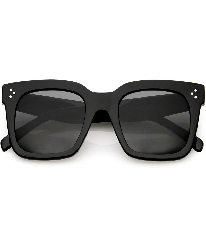 Round Retro Oversized Square Sunglasses for Women with Flat Lens 50mm - C01 - Shiny Black / Smoke - CA12J18FSKZ $30.90