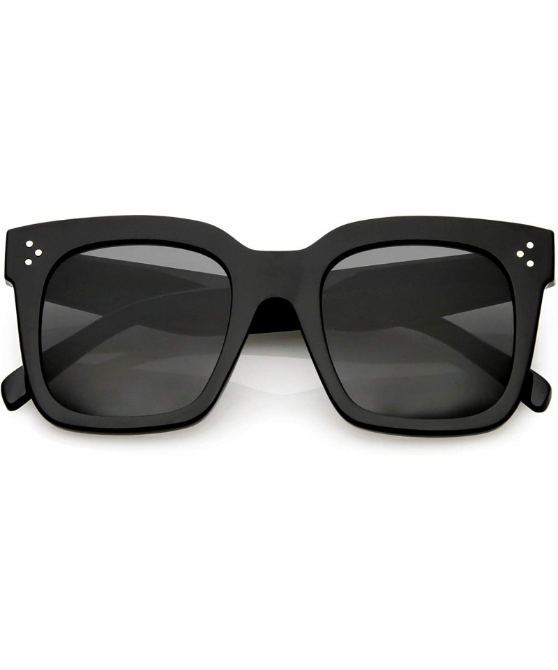 Round Retro Oversized Square Sunglasses for Women with Flat Lens 50mm - C01 - Shiny Black / Smoke - CA12J18FSKZ $16.34