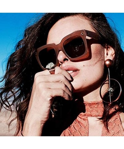 Round Retro Oversized Square Sunglasses for Women with Flat Lens 50mm - C01 - Shiny Black / Smoke - CA12J18FSKZ $16.34