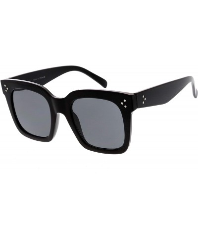 Round Retro Oversized Square Sunglasses for Women with Flat Lens 50mm - C01 - Shiny Black / Smoke - CA12J18FSKZ $16.34