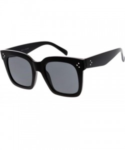 Round Retro Oversized Square Sunglasses for Women with Flat Lens 50mm - C01 - Shiny Black / Smoke - CA12J18FSKZ $30.90