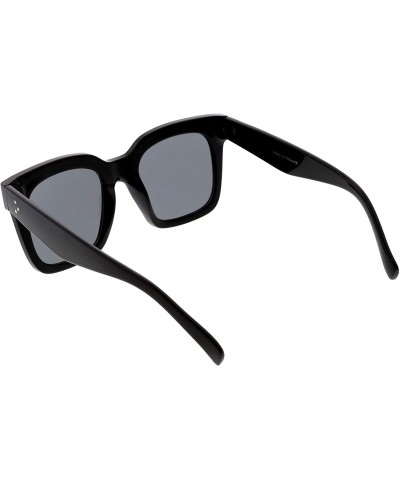 Round Retro Oversized Square Sunglasses for Women with Flat Lens 50mm - C01 - Shiny Black / Smoke - CA12J18FSKZ $16.34