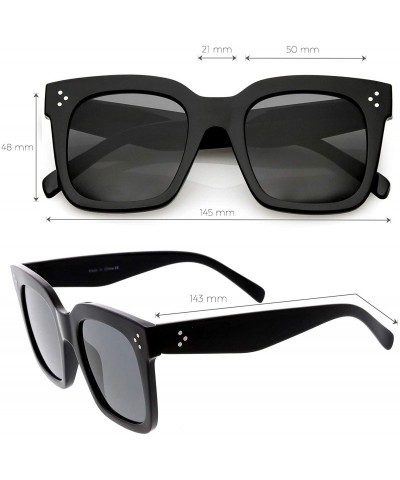 Round Retro Oversized Square Sunglasses for Women with Flat Lens 50mm - C01 - Shiny Black / Smoke - CA12J18FSKZ $16.34