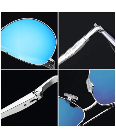Round Aviator Polarized Sunglasses for Men-Women-Sun Shade with UV400 & Spring Hinges - Blue - C218ILC8M29 $12.72