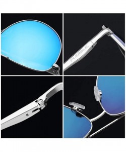 Round Aviator Polarized Sunglasses for Men-Women-Sun Shade with UV400 & Spring Hinges - Blue - C218ILC8M29 $12.72