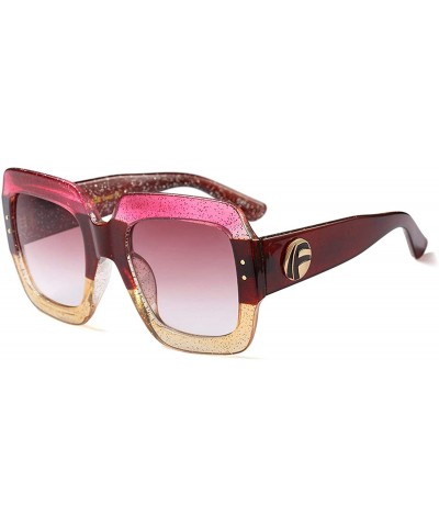 Oversized Oversized Square Sunglasses Multi Tinted Glitter Frame Stylish Inspired B2276 - 3 Pink-yellow/Red-grey - CH189SKL9Q...