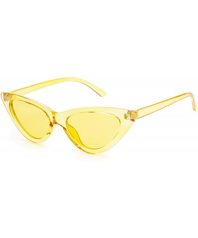 Oval Retro Vintage Narrow Cat Eye Sunglasses for Women Clout Goggles Plastic Frame - A-clear Yellow - CV18C8GYYXR $10.19