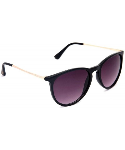 Round Classic Round Sunglasses for Women UV400 Lens Vintage Retro Glasses - Shiny Black/Smoke Gradient - CT186280RU2 $26.15