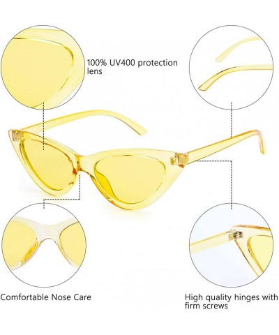 Oval Retro Vintage Narrow Cat Eye Sunglasses for Women Clout Goggles Plastic Frame - A-clear Yellow - CV18C8GYYXR $10.19