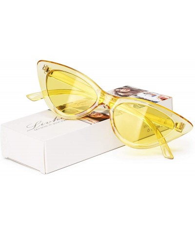 Oval Retro Vintage Narrow Cat Eye Sunglasses for Women Clout Goggles Plastic Frame - A-clear Yellow - CV18C8GYYXR $10.19