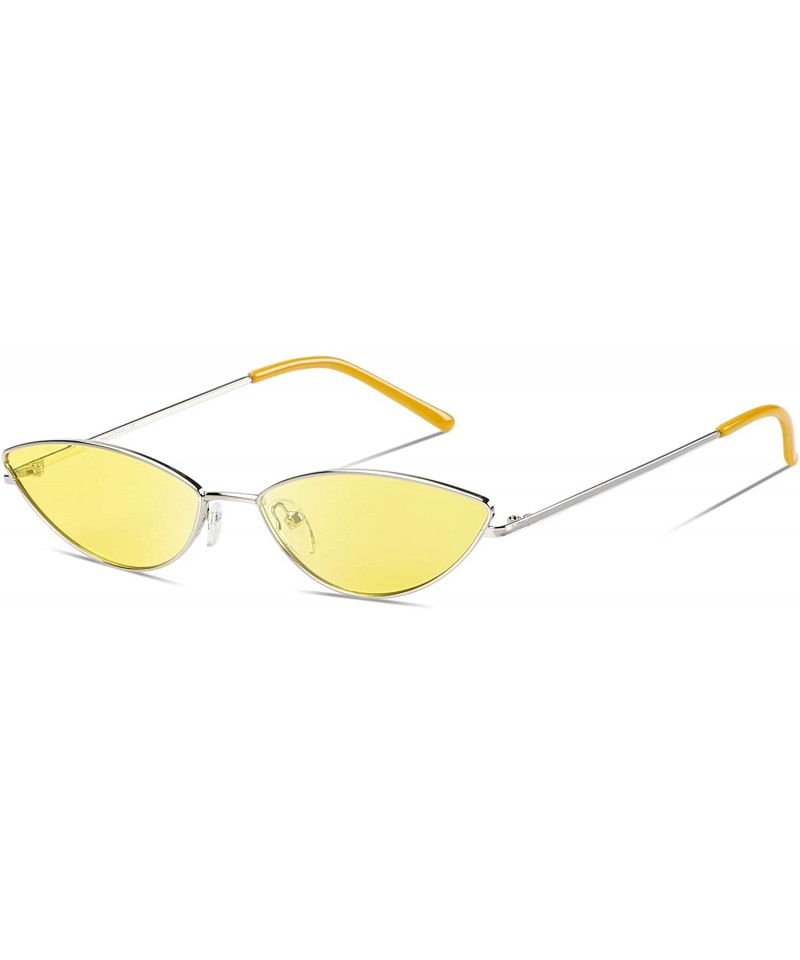 Goggle Trendy Cool Stylish Vintage Cateye Sunglasses for Women with UV400 Protection W019 - Silver Frame Yellow Lens - CN196G...