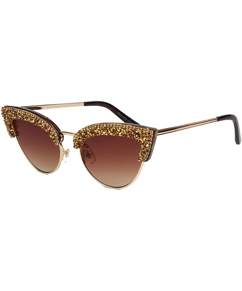 Cat Eye Women's Cat Eye Rhinestone Sunglasses PC Frame Fashion UV400 Protection Glasses - Gold-brown - C5195WHNYTX $19.37