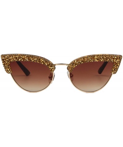 Cat Eye Women's Cat Eye Rhinestone Sunglasses PC Frame Fashion UV400 Protection Glasses - Gold-brown - C5195WHNYTX $19.37