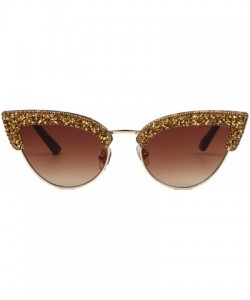 Cat Eye Women's Cat Eye Rhinestone Sunglasses PC Frame Fashion UV400 Protection Glasses - Gold-brown - C5195WHNYTX $19.37