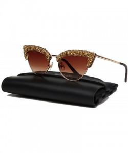 Cat Eye Women's Cat Eye Rhinestone Sunglasses PC Frame Fashion UV400 Protection Glasses - Gold-brown - C5195WHNYTX $19.37