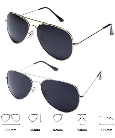 Oversized Mens Aviator Sunglasses Polarized Metal Frame Black Sun Glasses - Sliver Frame Black Lens+gold Frame Black Lens - C...