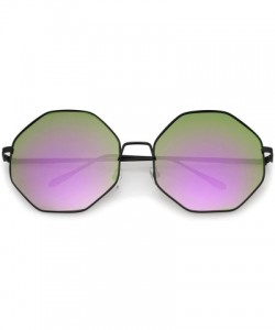 Oversized Oversize Metal Frame Slim Temple Colored Mirror Lens Hexagon Sunglasses 63mm - Black / Purple-green Mirror - CJ12OI...