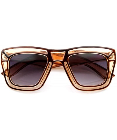 Wayfarer Designer Inspired Fashion Large Bold Translucent Horn Rimmed Style Sunglasses (Brown) - CO11988CRFX $10.65