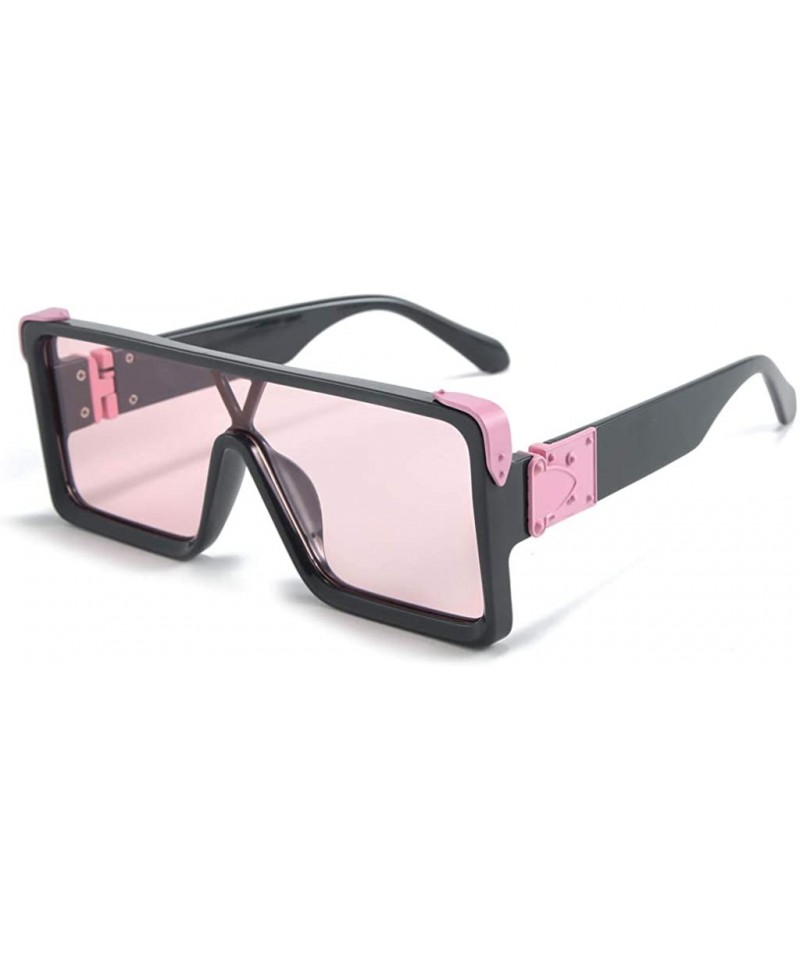 Square One Piece Square Sunglasses for Men Oversized Women Sun Glasses Retro Male Uv400 - Black With Pink - CU194XEAI72 $8.43