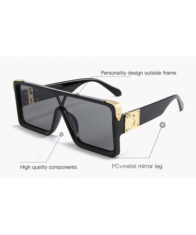 Square One Piece Square Sunglasses for Men Oversized Women Sun Glasses Retro Male Uv400 - Black With Pink - CU194XEAI72 $8.43