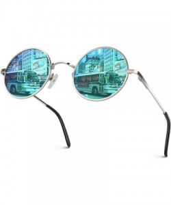 Round Classic Semi Rimless Half Frame Polarized Sunglasses for Men Women UV400 - 4 L Silver Frame/Green Lens - CI18N0CSCTN $9.68