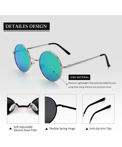 Round Classic Semi Rimless Half Frame Polarized Sunglasses for Men Women UV400 - 4 L Silver Frame/Green Lens - CI18N0CSCTN $9.68