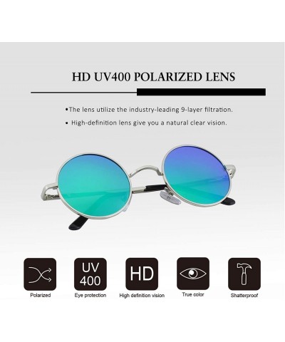 Round Classic Semi Rimless Half Frame Polarized Sunglasses for Men Women UV400 - 4 L Silver Frame/Green Lens - CI18N0CSCTN $9.68