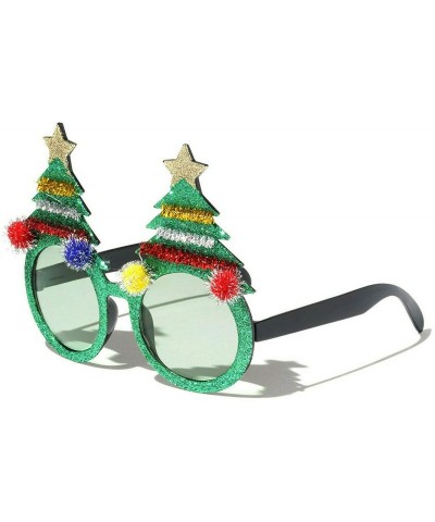 Round Merry Christmas Tree Oversized Round Circle Novelty Glitter Sunglasses - CD193GQEOEE $22.54