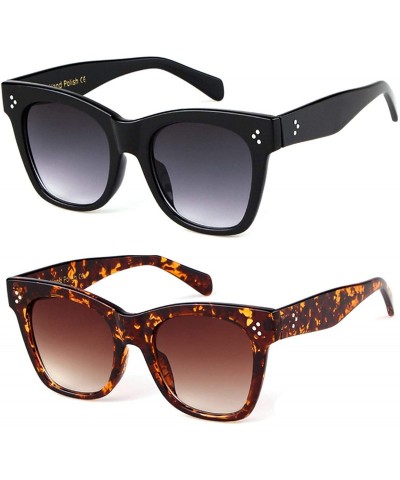 Oversized Oversized Square Sunglasses for Women Designer Luxury Flat Lens Sun Glasses Shades - Black+tortoise - C918XKLN3L5 $...