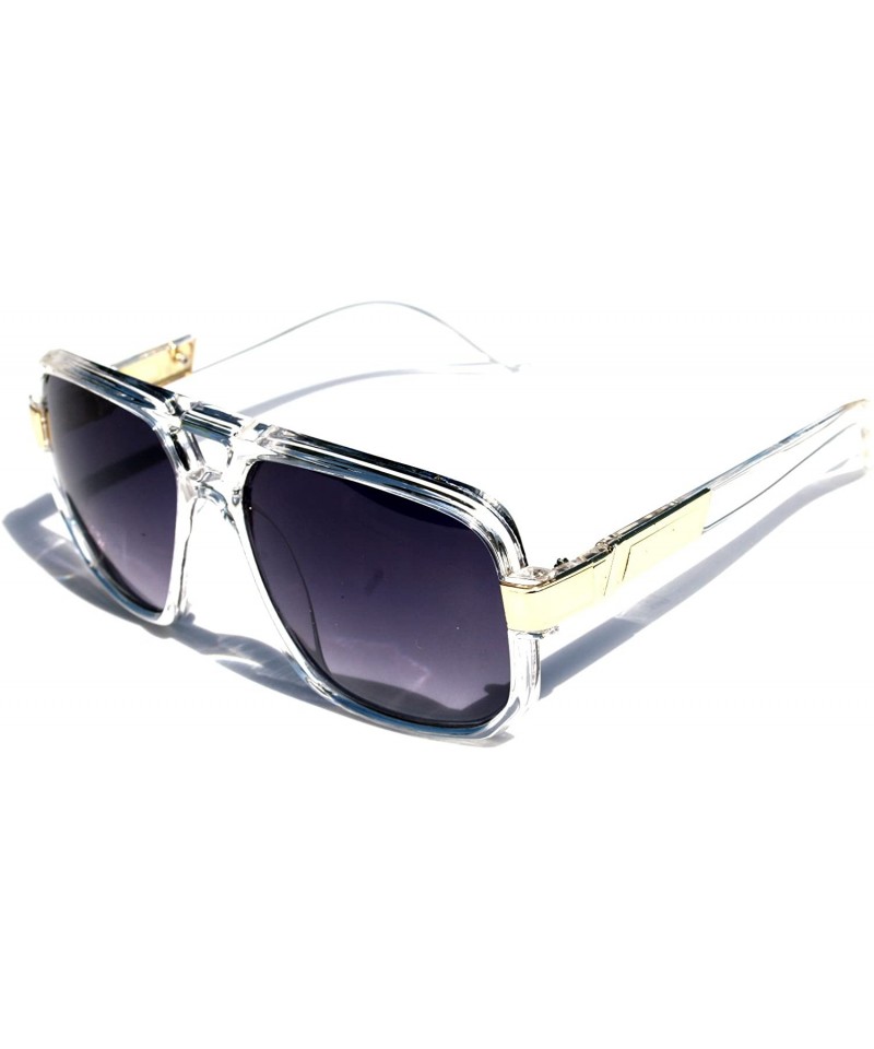 Aviator Classic Square Frame Plastic Flat Top Aviator with Metal Trimming Sunglasses - Clear Gold - CD11ZTA93X7 $8.19