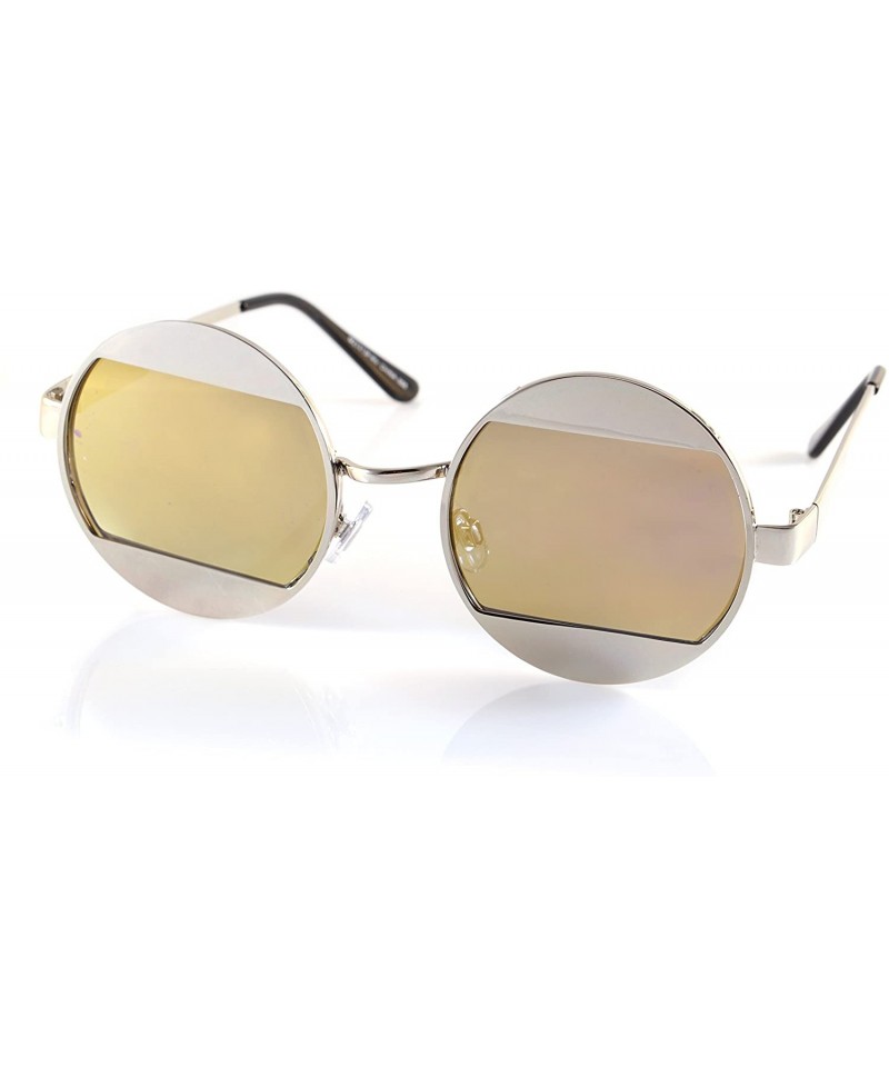 Rimless Top Bottom Metal Split Mirror Round Flat Lens Sunglasses A200 - Yellow Rv - C818ESSY4MT $13.60