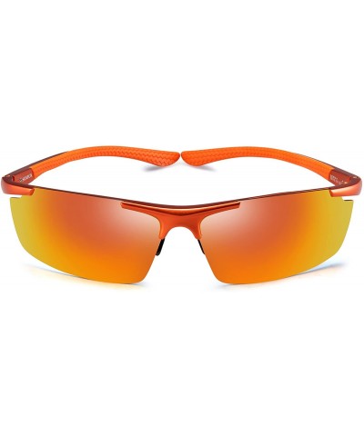 Square Men's Polarized Sunglasses UV400 Retro Unbreakable Metal Driving Sunglasses - Orange - CC18ELA6N0Q $32.29