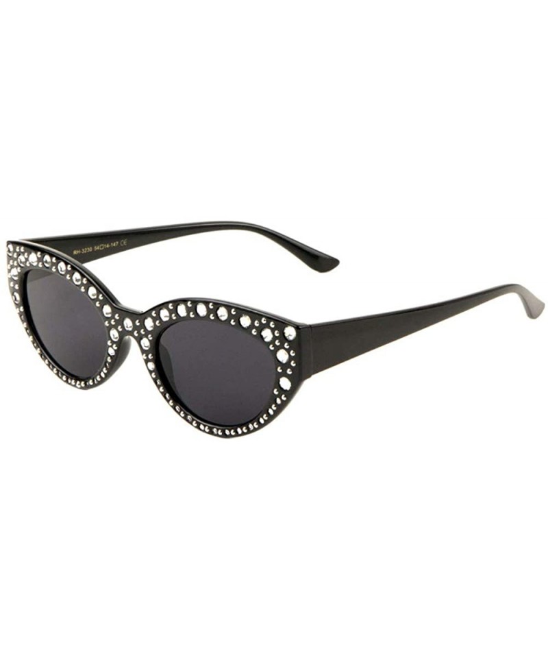 Round Berlin Frontal Rhinestone Ornaments Round Cat Eye Sunglasses - Black - CG197YLD8W2 $17.52