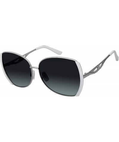 Round Women's R703 Round Sunglasses with Vented Temple & 100% UV Protection - 57 mm - Silver & White - C0180SRW4O6 $34.01