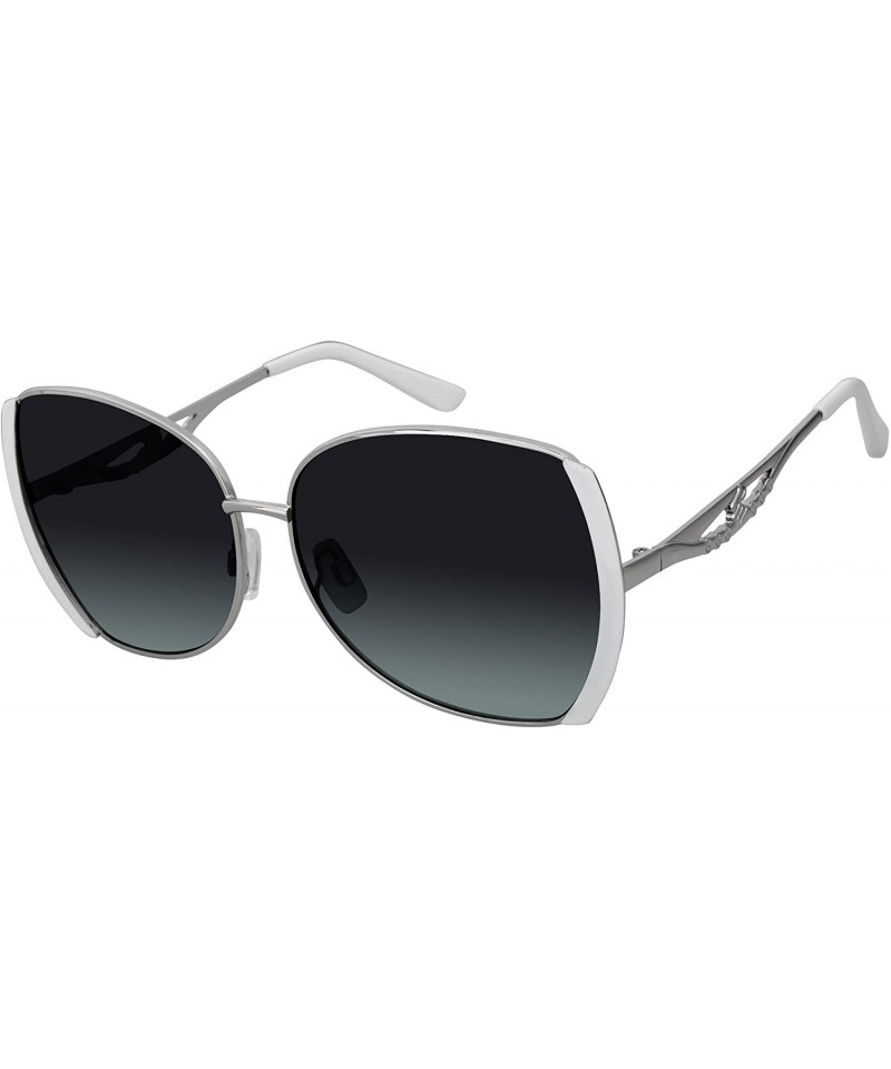 Round Women's R703 Round Sunglasses with Vented Temple & 100% UV Protection - 57 mm - Silver & White - C0180SRW4O6 $34.01