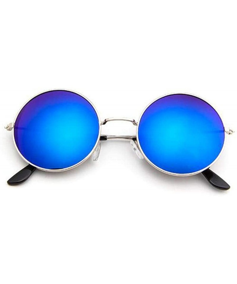 Aviator 2019 Metal Round Sunglasses Men Women Personality Black Vintage Sun Black - Blue - CE18XNH6DU3 $11.09