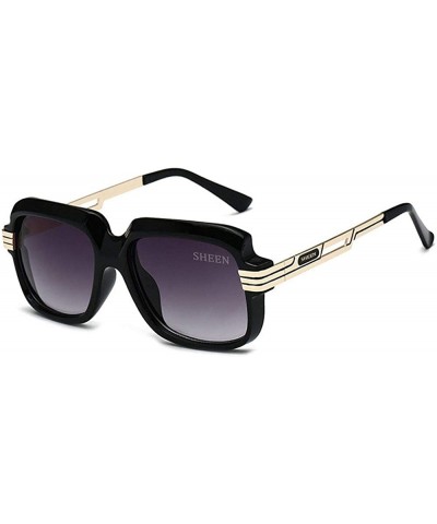 Square Oversized Retro Sunglasses Mens Bold Pilot Sports Sunglasses Metal Frame Transparen Lenst - Black - CP18E6UE53R $28.11