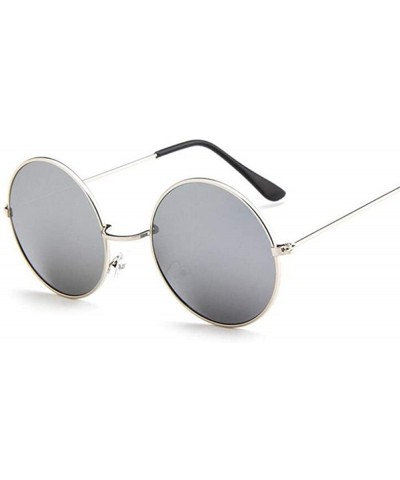 Aviator 2019 Metal Round Sunglasses Men Women Personality Black Vintage Sun Black - Blue - CE18XNH6DU3 $11.09